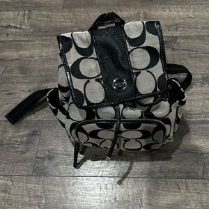 Vintage Coach Black and Gray Signature Monogram Backpack